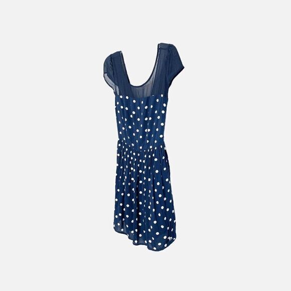 Abercrombie & Fitch Navy White Polka Dot Open Back Fit & Flare Dress Size Medium - Picture 3 of 13